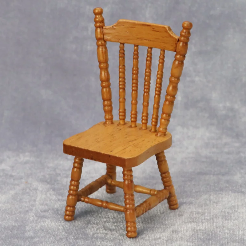 1:12 Miniatur Rumah Boneka Kerajinan Kayu - Set Meja dan Kursi Kayu Solid Warna Chestnut untuk Ruang Makan