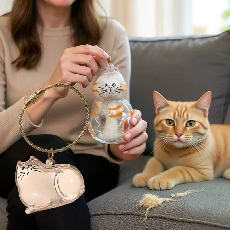 1/6pcs Transparent Cat Hair Storage Box Memorial Keychain Pet Fur Storage Container Hanging Pendant for Cat Lovers