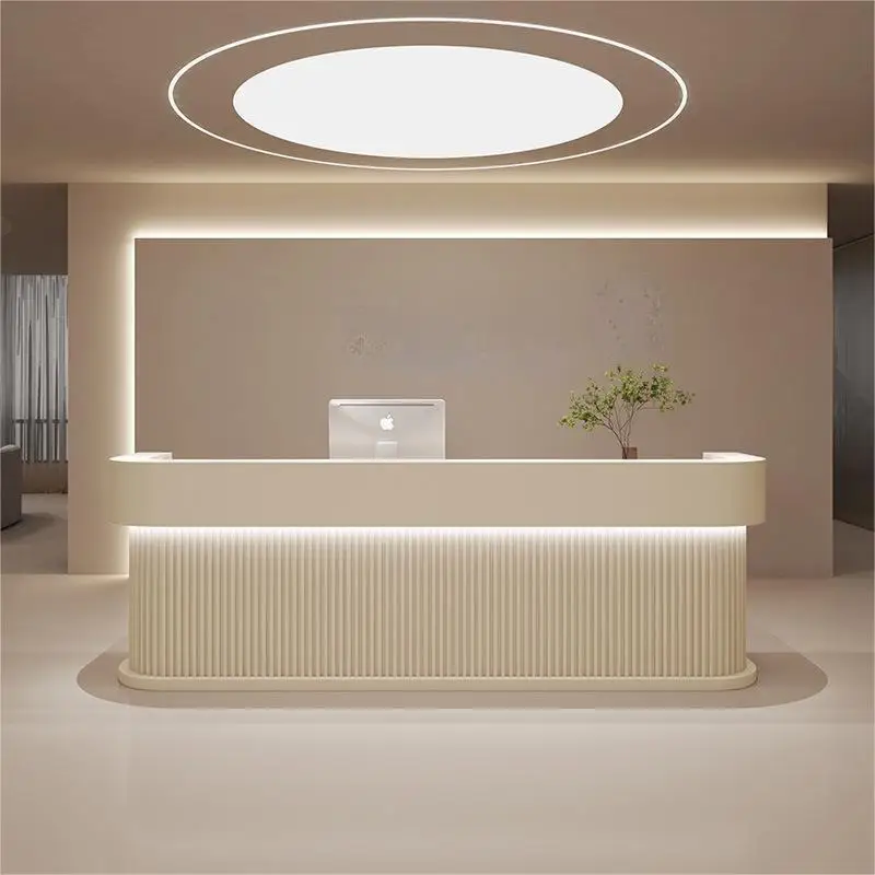 

Simple Hot Sale Commercial Office Furniture Paint Nail Salon Beauty Salon Rounded Arc Shape Reception Desk