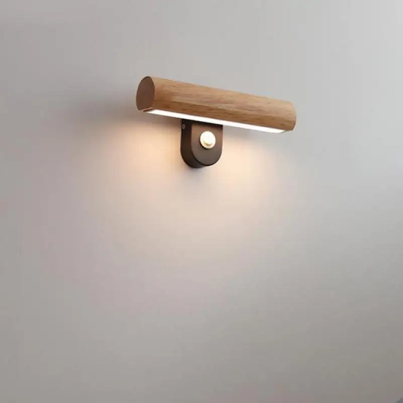 Japanese Style Bedside Log Wooden Reading LED Wall Lamp Indoor Staircase Adjustable Wood Sconce with Switch for Bedroom