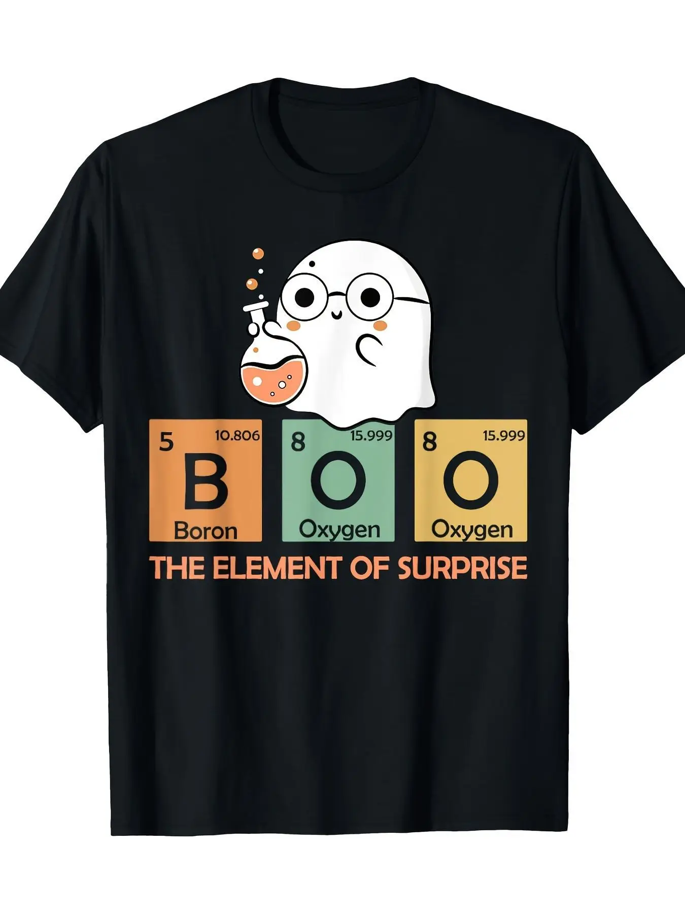 Cute Ghost Chemistry BOO Surprise Elements Halloween T-shirt - Interesting Science Graphic T-shirt for Teachers, Students Gifts