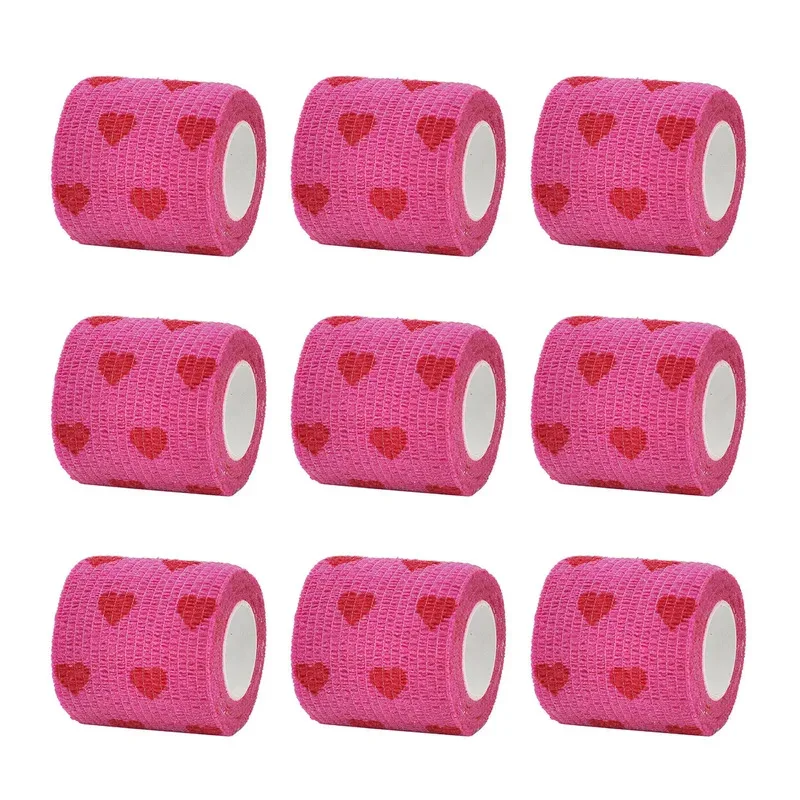 1/6/10Pcs Red love heart Printed Self Adhesive Elastic Bandage 4.8m Sports Wrap Tape for Finger Joint Knee