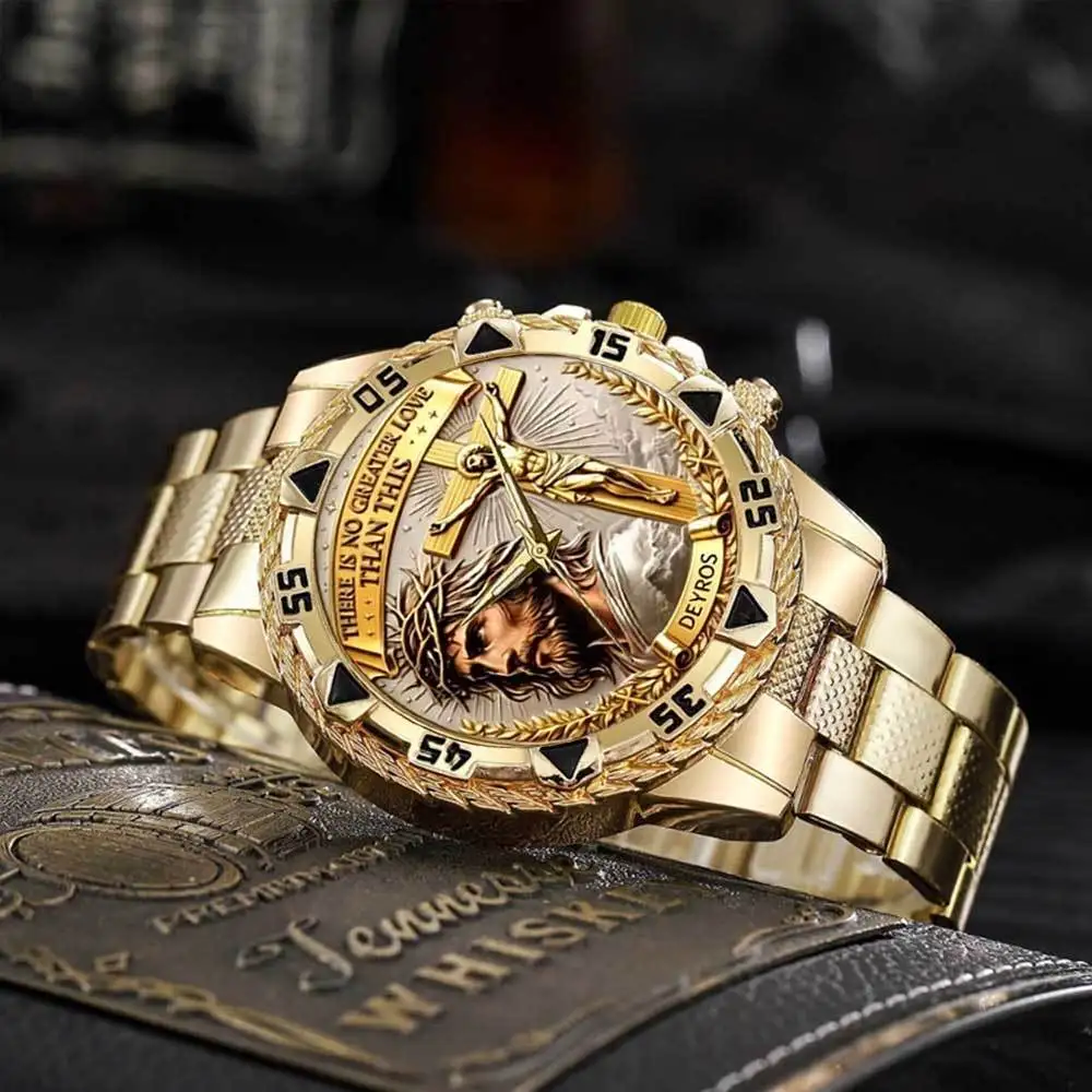 Men's 4 In 1 Watch Jewelry Set Stainless Steel Strap Quartz Watch + Necklace+Bracelet+Ring Business Casual Gift - view 4