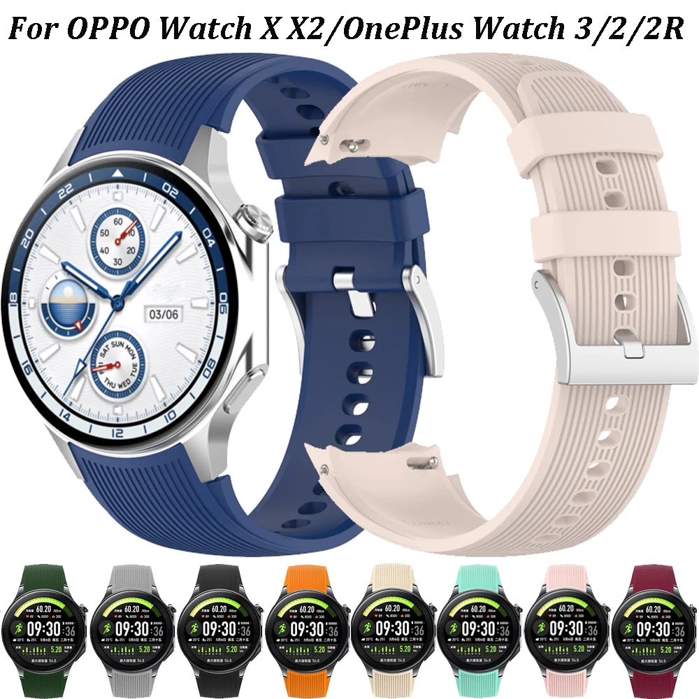 No Gap Official Silicone Strap For OPPO Watch X X2 Metal Silver Buckle Sport Wristband Belt For OnePlus Watch 3/2/2R Belt Correa