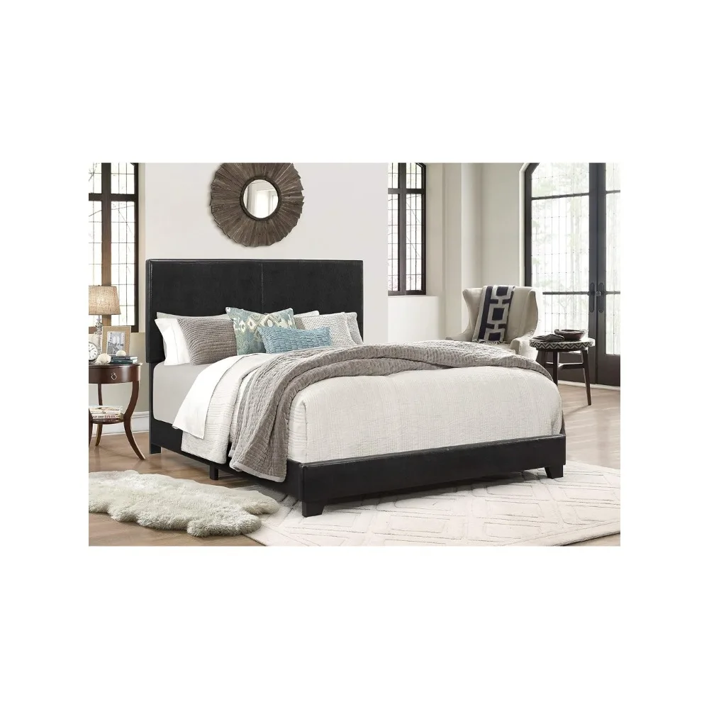 Erin Upholstered Panel Bed in Black, Queen bedroom furniture  beds frame queen  twin beds frame