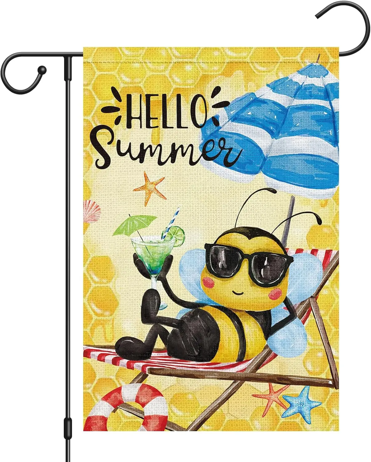 Heyfibro Hello Summer Garden Flag 12x18 Double Sided Burlap Spring Summer Bee Small Yard Flags Summer Lemon Juice Banner for KKW