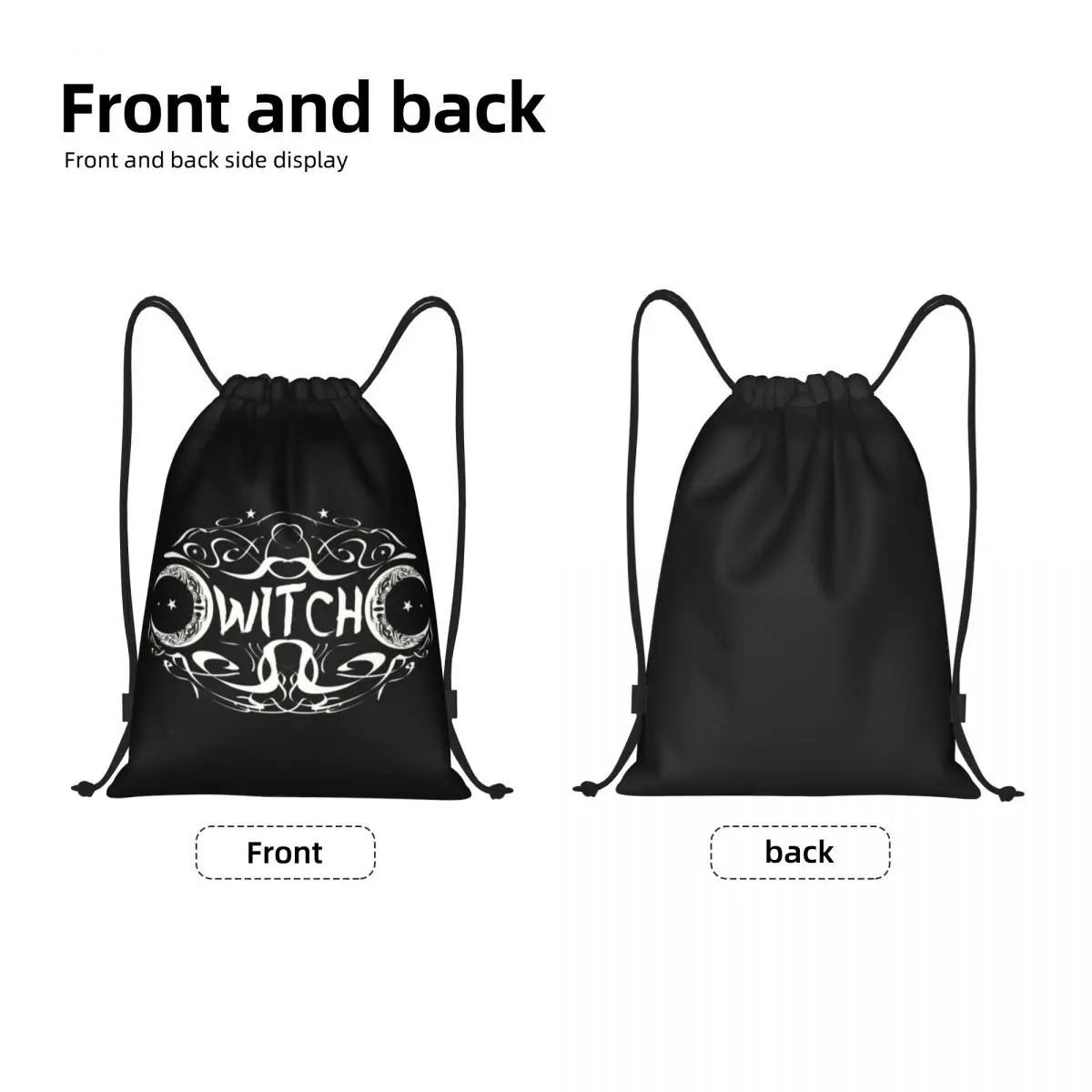 Witch Tripple Moon Drawstring Bag para homens e mulheres, Foldable Gym Sports Sackpack, Mochilas de compras, Esportes