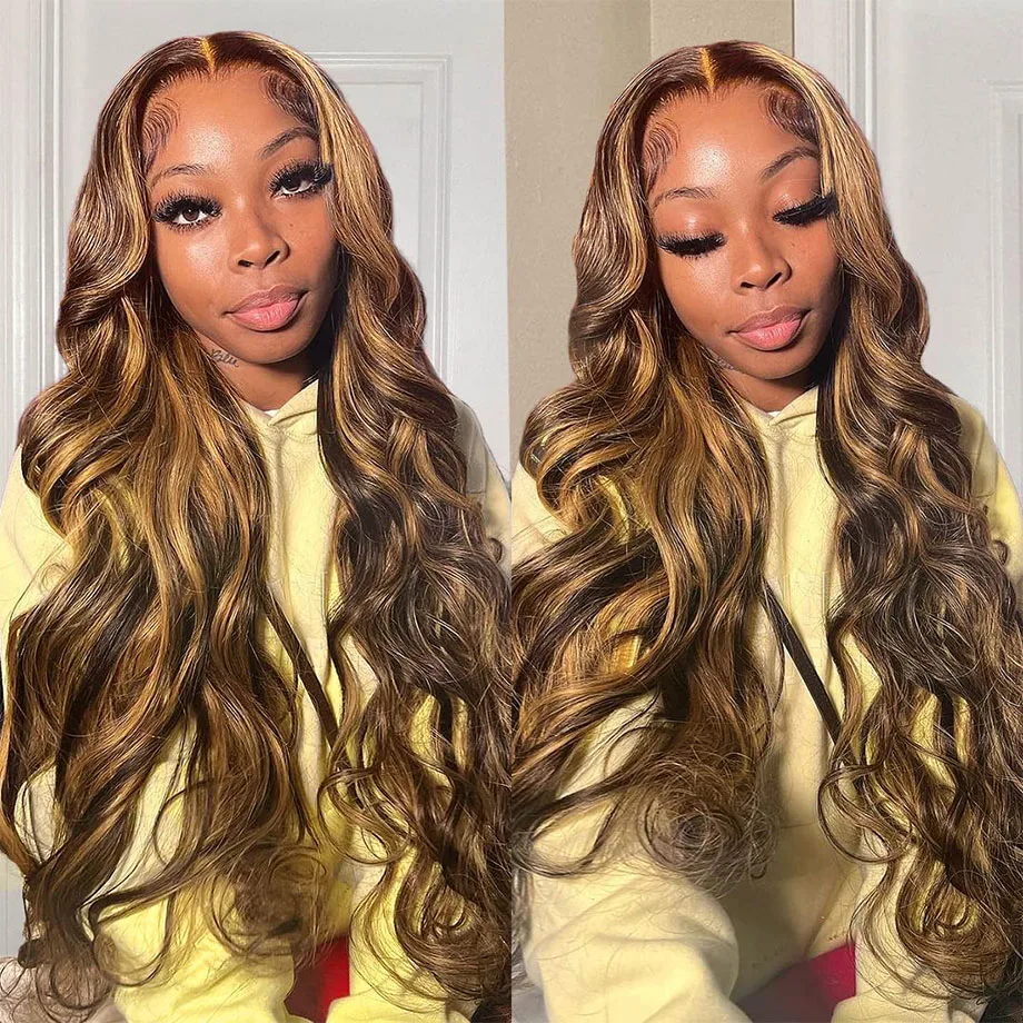 40 Inch Gekleurd Highlight Body Wave 13X6 Hd Transparant Kant Front Menselijk Haar Pruiken Honingblonde Watergolf Frontale Pruik Voor Vrouwen