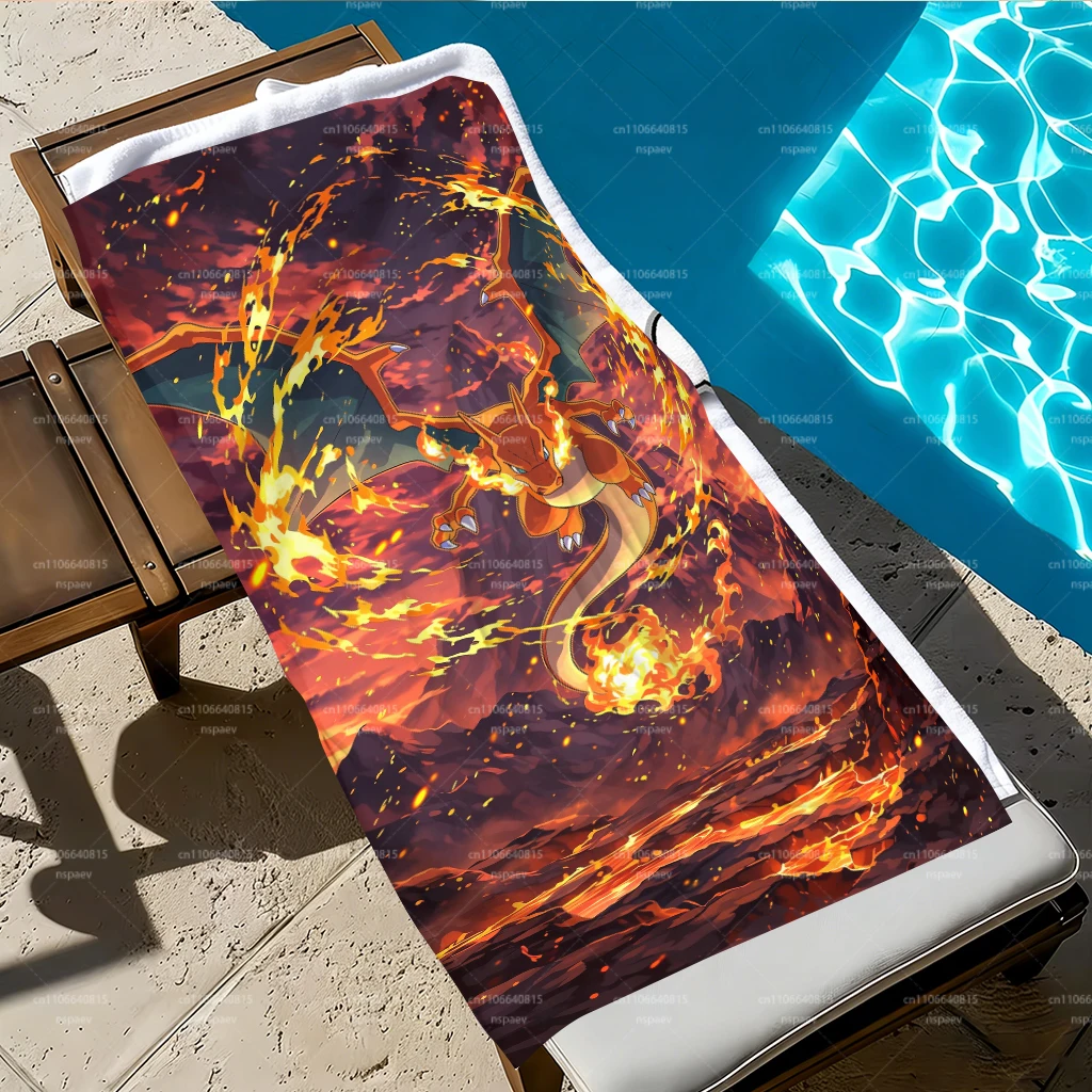 Charizard Pokemon Beach Towel, Fiery Lava Design, Ultra Soft Lightweight Towel for Pool & Travel