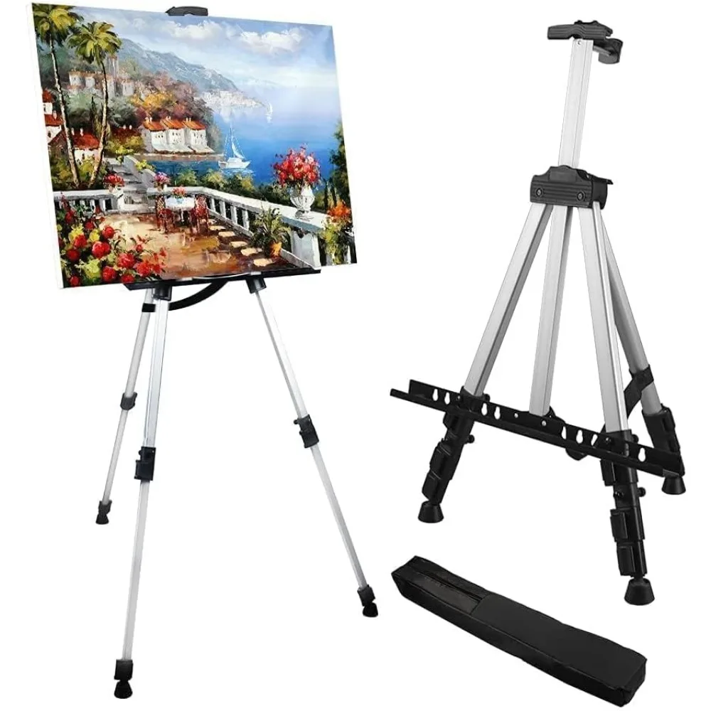 Display logo Aluminum metal tripod Adjustable portable easel for painting canvas heights from 17 to 66 inches