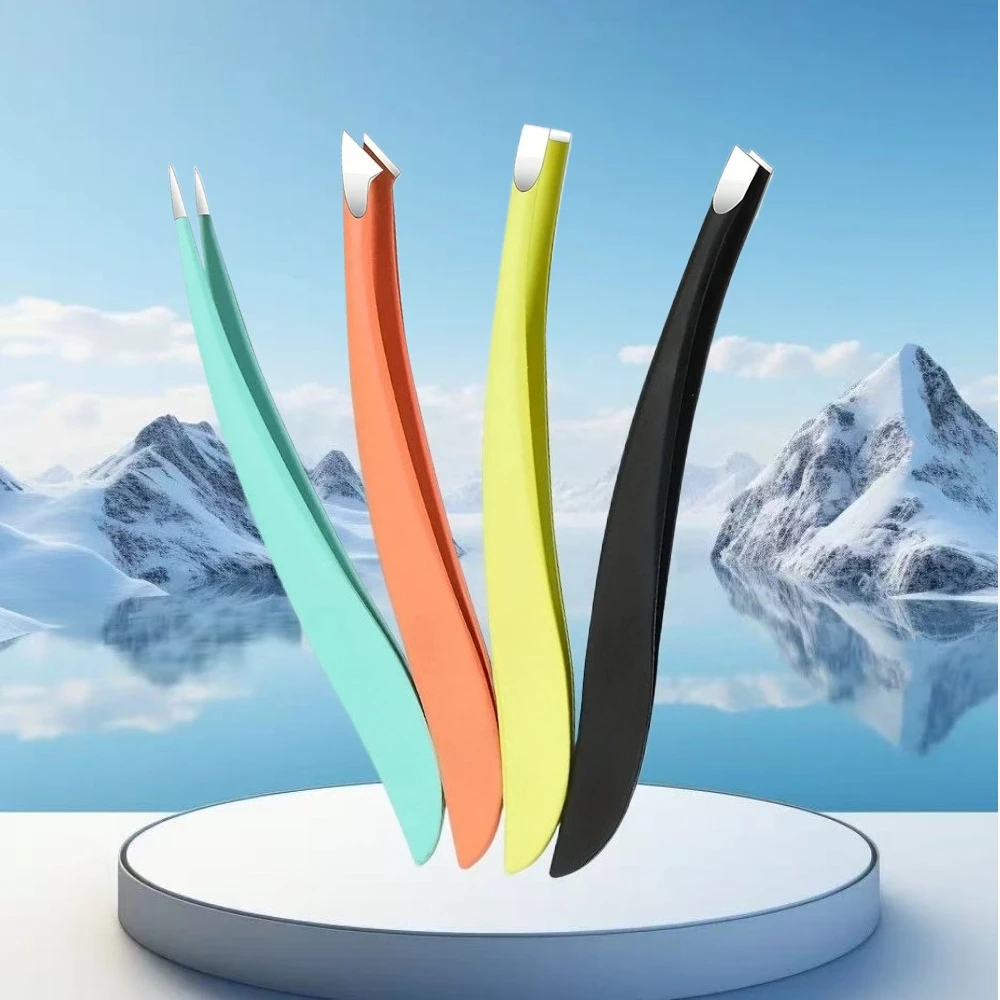 4Pcs Professional Colored Stainless Steel Tweezers Kit Multi-functional Eyebrow Plucking Nose Facial Hair Remover Beauty Tool