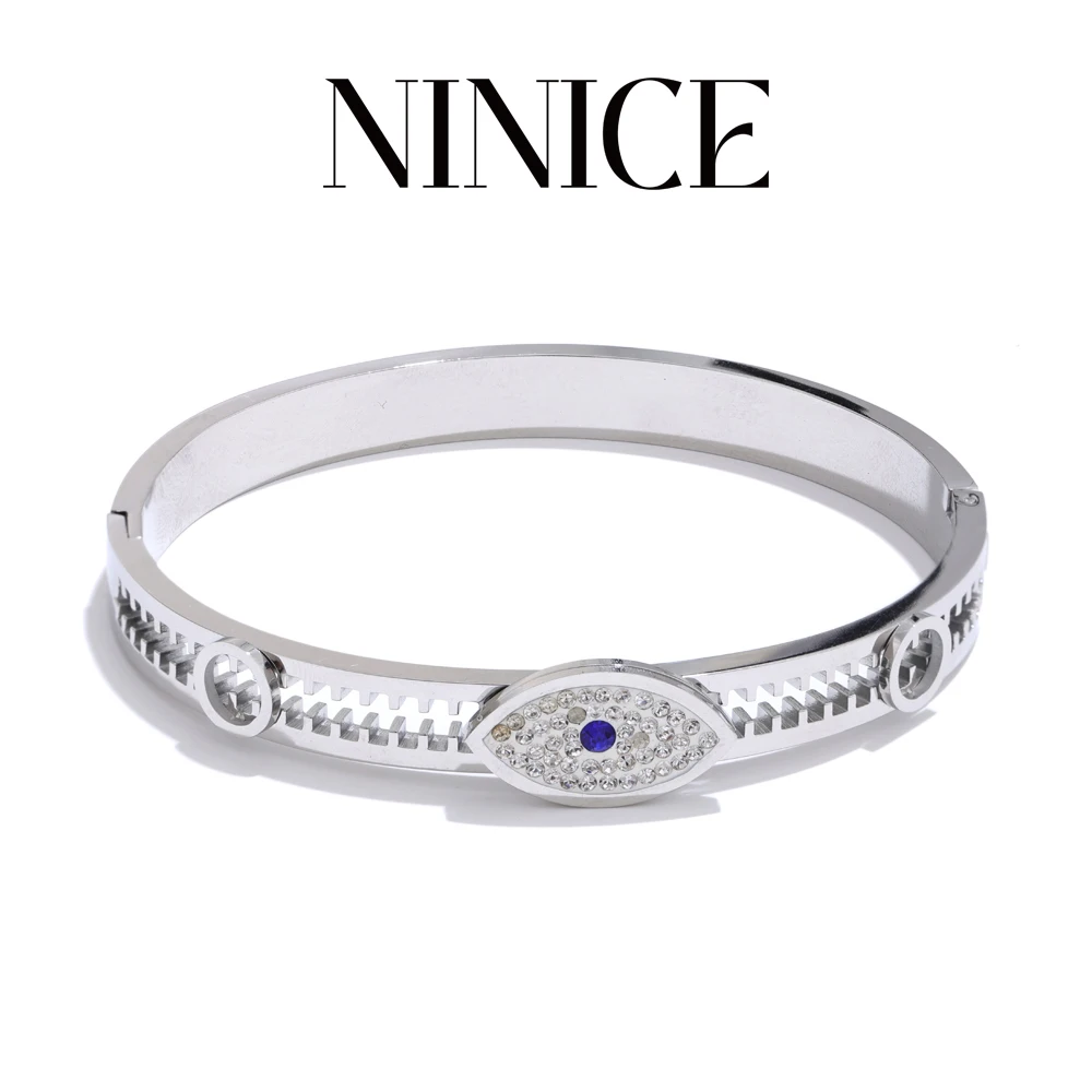 

NiNice 2025 Stainless Steel Cubic Zirconia Evil Eye Round Bracelet Bangle Exquisite Popular Jewelry Recommend Accessories