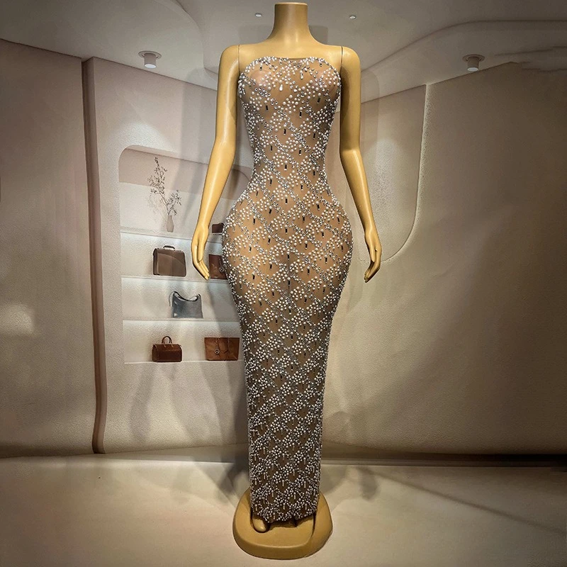 

Sexy Chest Wrap Rhinestone Skirt Car Show Model Performance Clothes Singer Business Performance Clothing Annual Meeting Dress