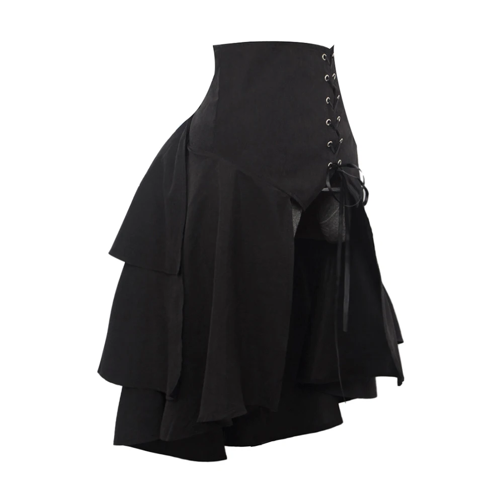 Uugoox Victoriaanse Burleske Rok Gothic Steampunk Corset Kostuum Punk Black Drukte Rokken