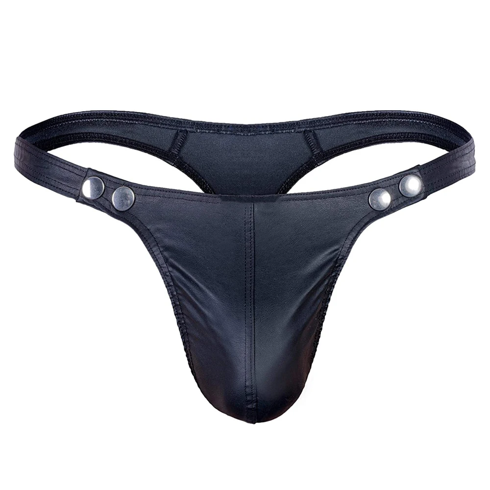 Sexy Hot Strings Faux Leather Underwear Men Slip Gay Thong Fashion Open Back Male Panties Seamless Micro Underpants U Pouch 2022