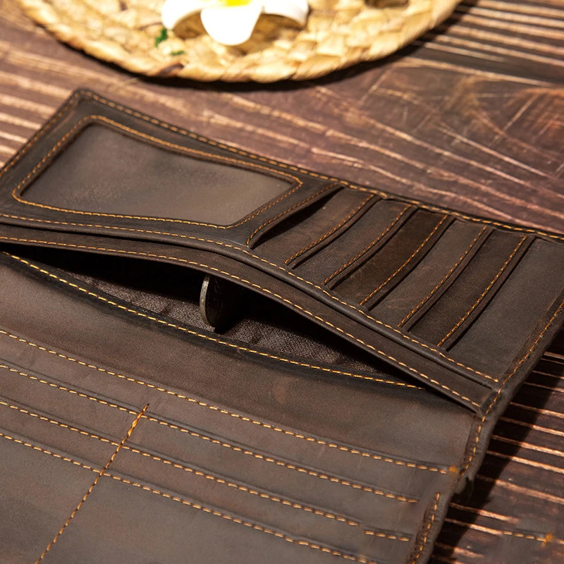 Men's Genuine Leather Long Wallet Business Card Holder First Layer Cowhide Vintage Portable Male Purse Wholesale - view 4