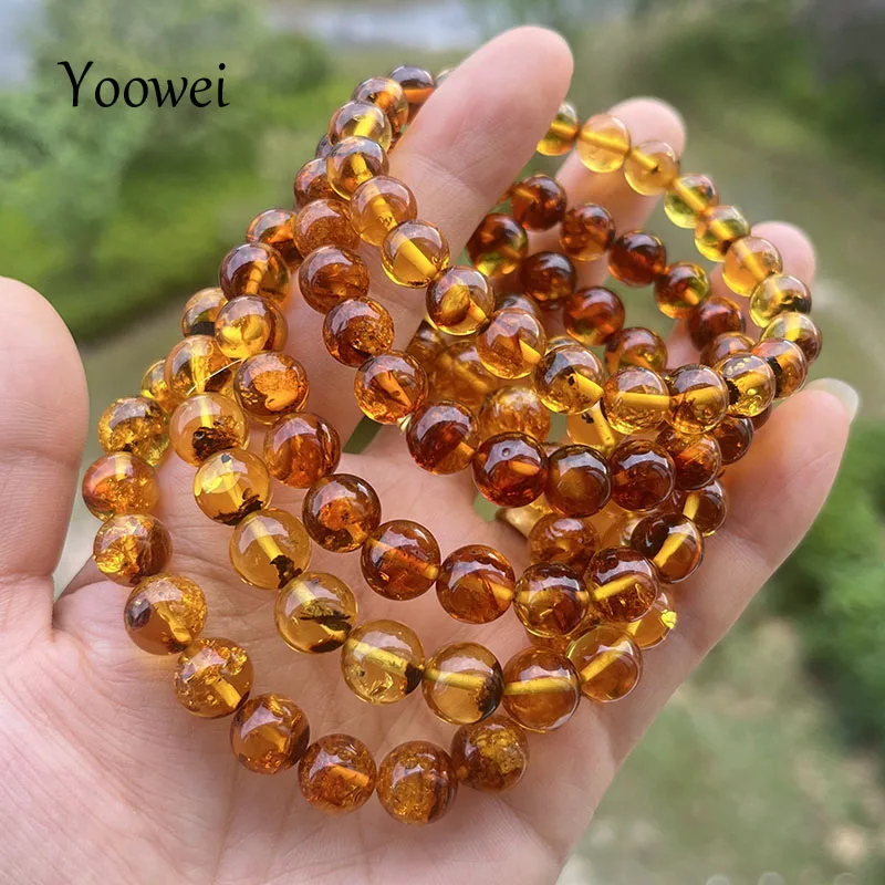 8mm Genuine Amber Bracelets Round Beads Special Gift Original Baltic Piebald Precious Stone Diy Natural Jewelry Gift Wholesale