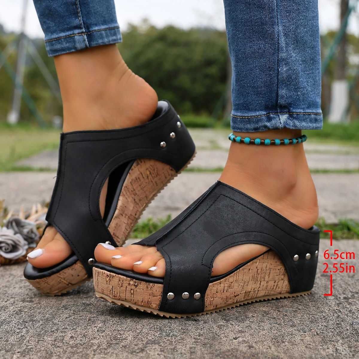 Damensandalen mit hohen Absätzen, Keilabsatz-Sandalen, Plateau-Sandalen für Damen, Sommer-Peep-Toe-Slipper mit Absatz, Sandalias De Mujer – Detail 6
