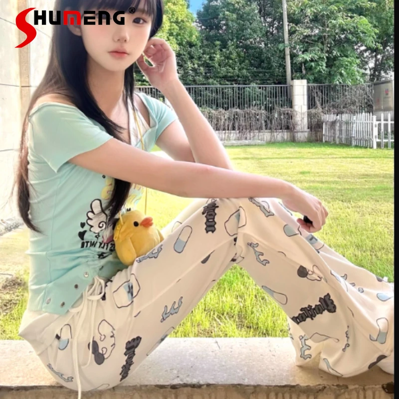 

New Fashion Popular Versatile Printed Slacks Japanese Style Subculture Printed Casual Long Slimming Pants For Women's Trousers