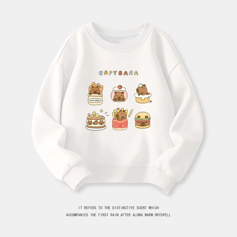 Kids Cute Capybara Ice Cream Strawberry Cartoon Print Sweatshirt Boys Girls Crew Neck Long‑Sleeve Pullover Children Casual Top