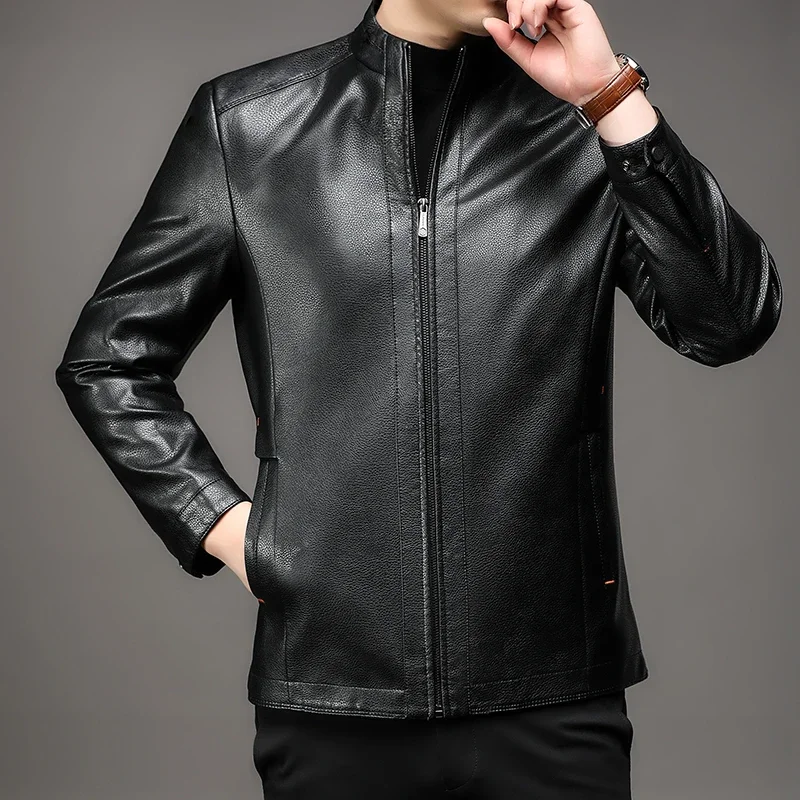 Men's Autumn and Winter New Warm and Casual Fashion Leather Jacket with Plush and Thickened Top
