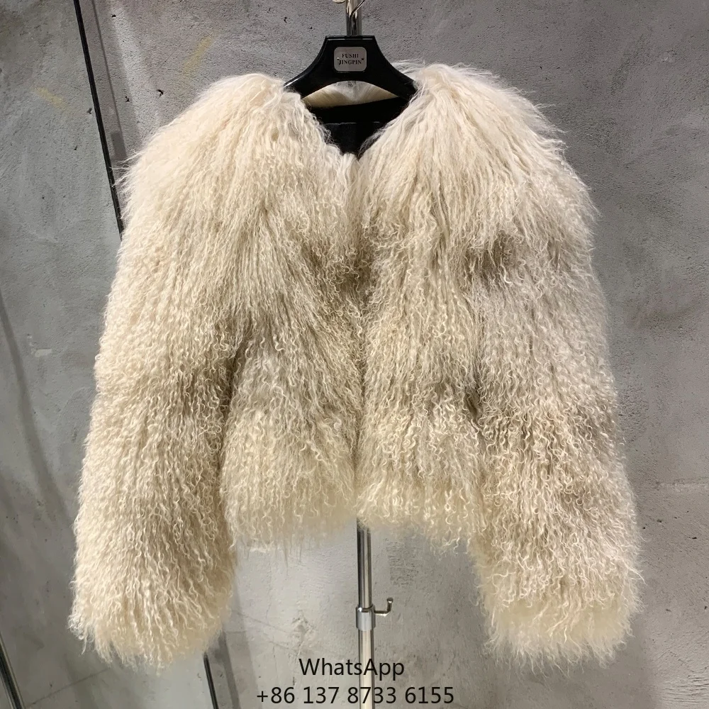 

Премиальная зимняя теплая короткая куртка из меха цвета хаки для женщин