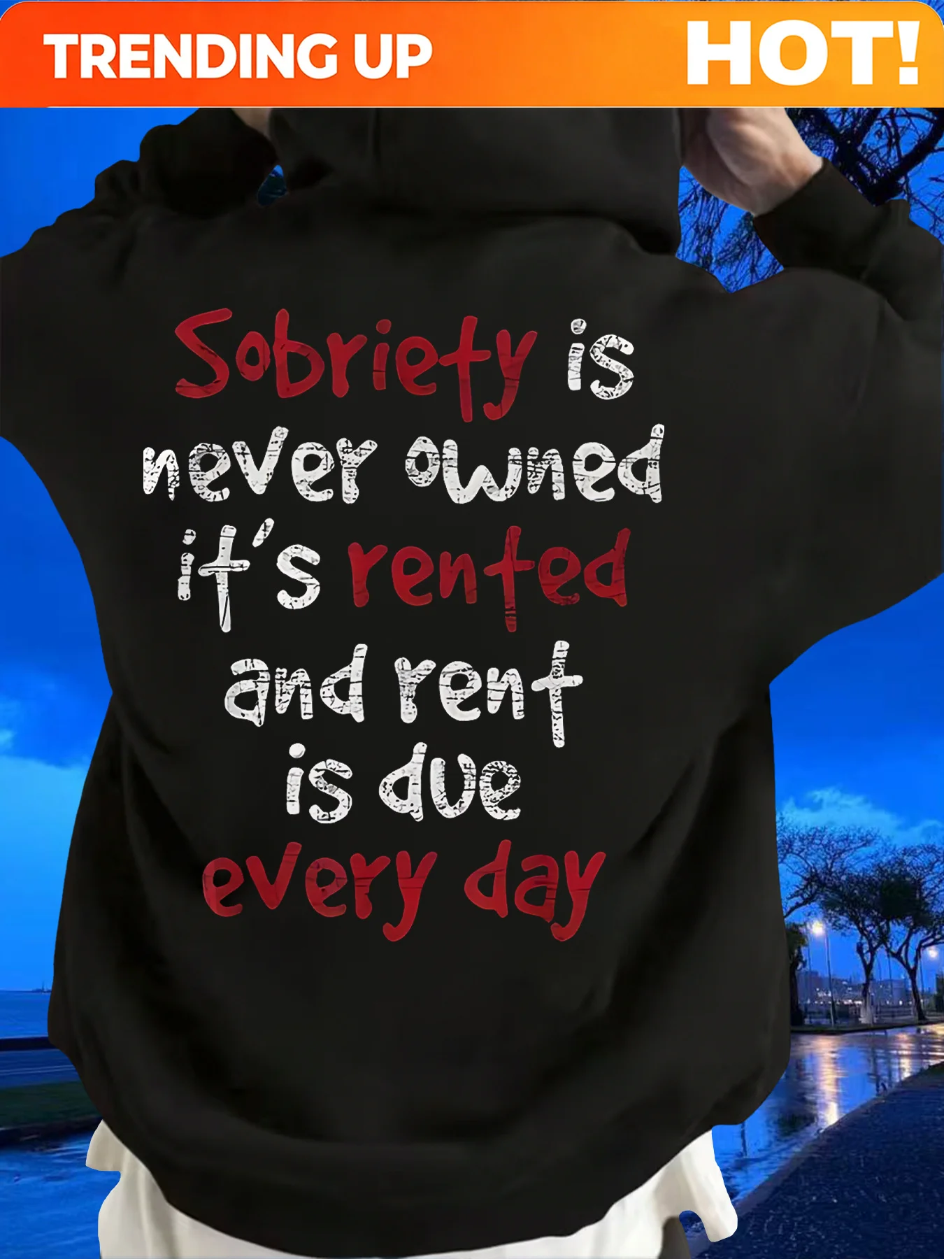 Customization Hoodie For Sobriety And Recovery | Black And Red Long Sleeve Knit Fabric, Loose Fit, Hooded, Perfect For Casual Ou