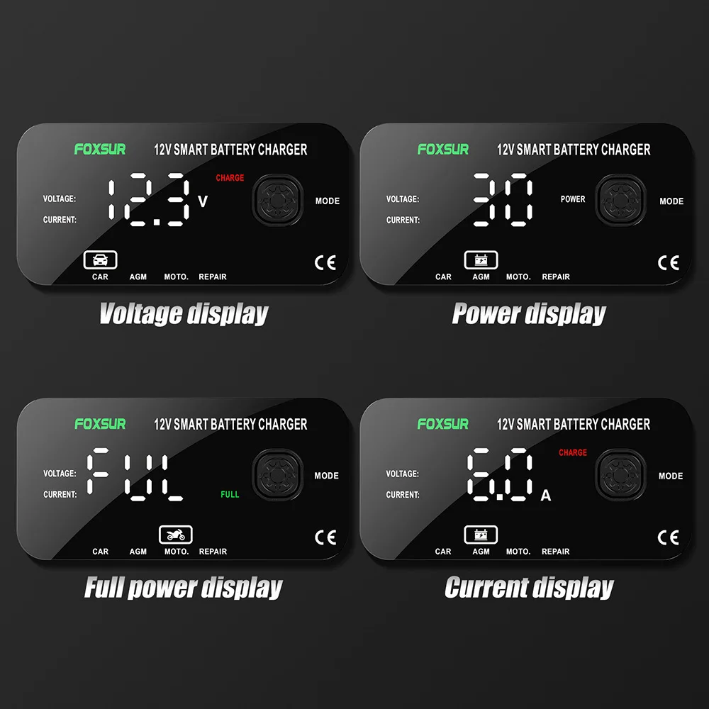 Cargador de batería automotriz de 12V y 6A, pantalla Digital, cargador de batería inteligente, cargadores de reparación, batería de plomo ácido húmedo y seco AGM