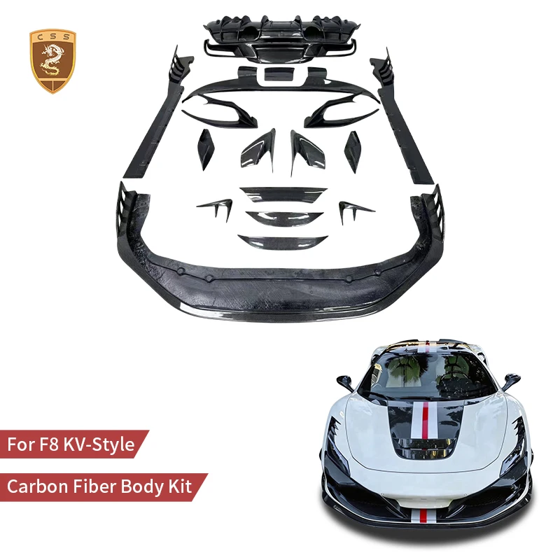 for Ferrari F8 Tributo Spider 2019-2023 Real Carbon Fiber Body Kit KY Style Front Lip Canards Side Skirts Rear Diffuser Spoiler