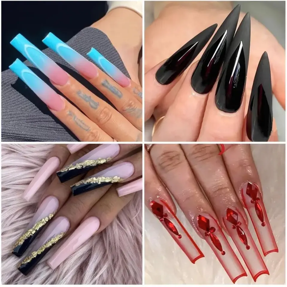 240pcs tips de uñas curva C extra largos, transparentes, para gel acrílico, profesionales para casa o DIY con caja 3