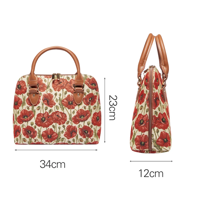 SAJA Tapestry Top-Handle Bags Woman\'s Handbag Shoulder bag Crossbody Bag Satchel Bag Messenger Bag for ladies office Red Poppy