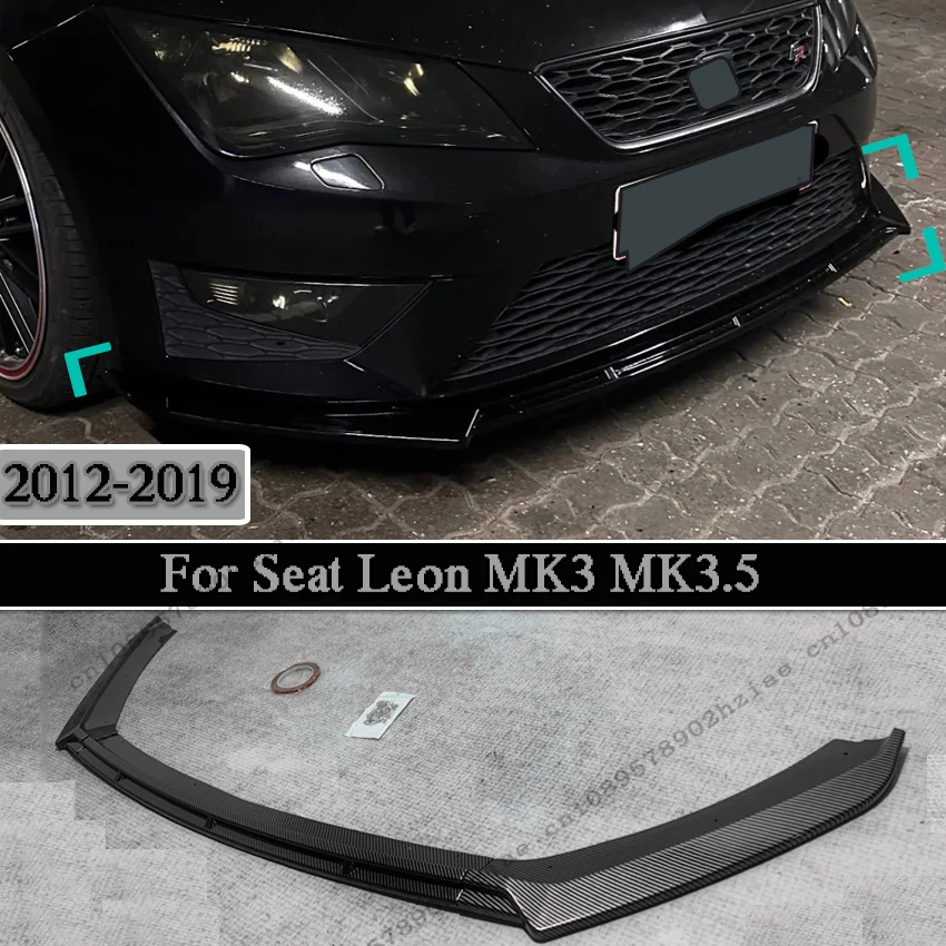 ماكستون ستايل 3 قطعة المصد الأمامي الشفاه المفسدين ل سيات ليون MK3 MK3.5 2012-2019 لمعان الأسود الفاصل ضبط سبويلر اكسسوارات