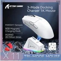 Attack Shark X11 Conexión de 3 modos /2,4 GHz/Bluetooth, PAW3311, 400IPS, 22K000DPI, RGB, ratón inalámbrico para juegos de PC