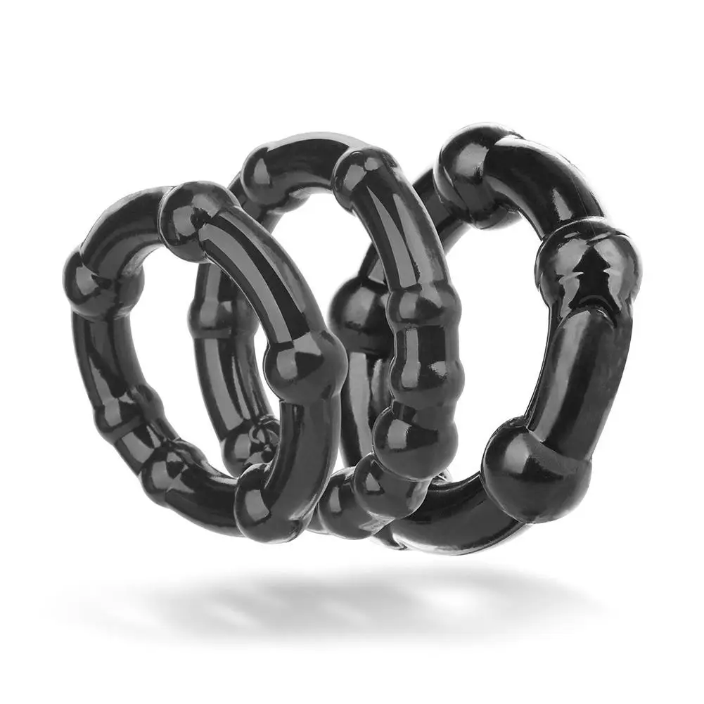 Man 3pcs Stretchy Stay Hard Beaded Cock Ring Delay Ejaculation Trainer Scrotal Binding Ball Stretcher Silicone Cockring Sex Toys