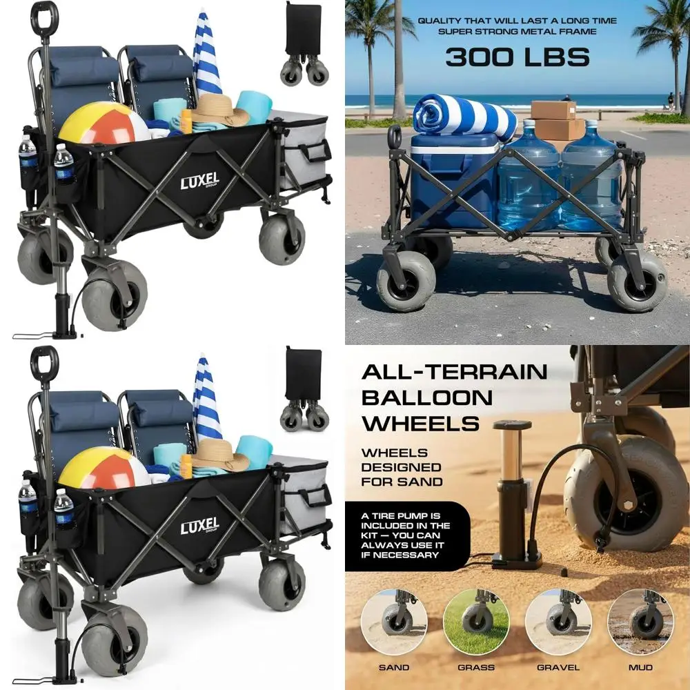 

Сверхпрочная складная тележка с грузоподъемностью 300 фунтов, 9 всесезонными шинами и подстаканниками для активного отдыха на природе