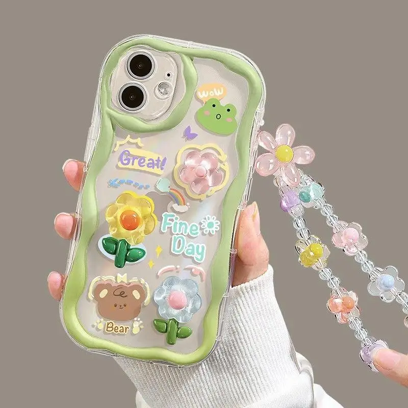 Cute Flower Phone Chian Case for Xiaomi Redmi Note 13 Pro 5G 12 4G 8 9 11 10 12 13 Pro Plus 12S Redmi 13C 12 12C 9A 9C A1 A2 A3