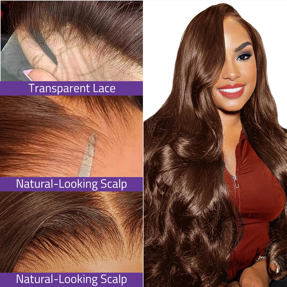 40 بوصة الشوكولاته البني اللون 13x6 HD الدانتيل أمامي باروكة من شعر طبيعي للنساء البرازيلي الجسم موجة 13x4 شعر مستعار دانتيل أمامي شفاف