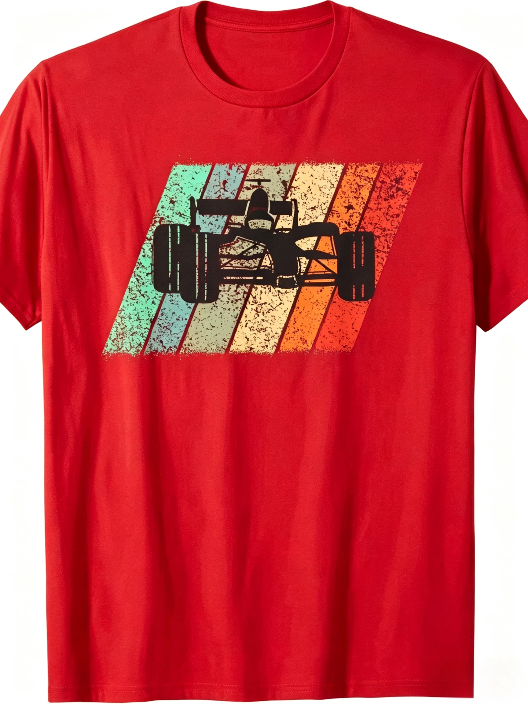 Retro Formula Racing Car T-Shirt Vintage Race Car Silhouette with 70-Year Round Neck Casual Tee Machine Washable Gift