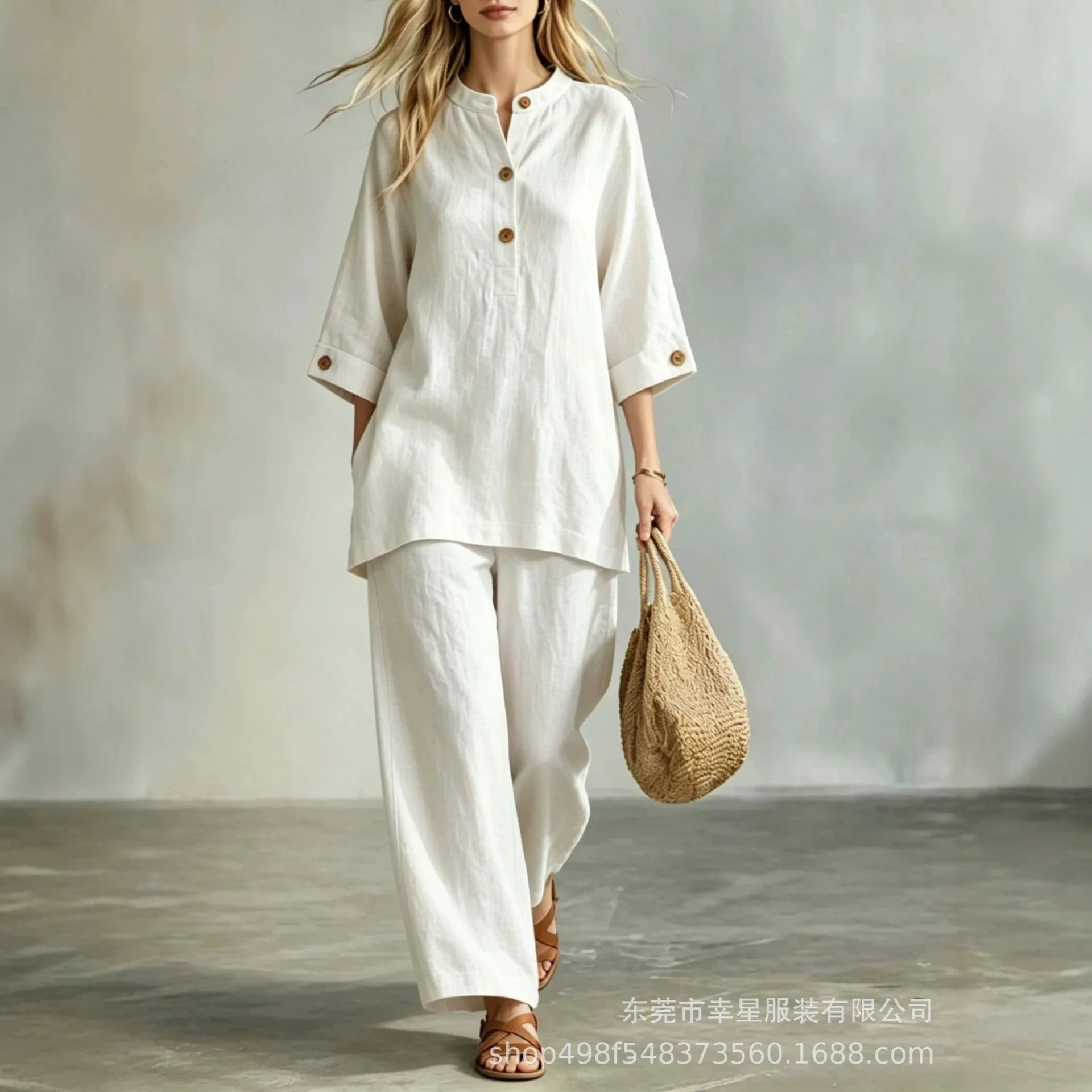 2026 New Women's Summer Casual Solid Color Vacation Style Button Fashion Elegant Pants Set