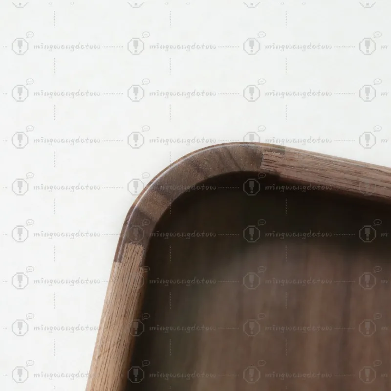 Luxury New Chinese Style Black Walnut Tray, Rounded Corner Mortise and Tenon Wooden Serving Tray with Grip Handle