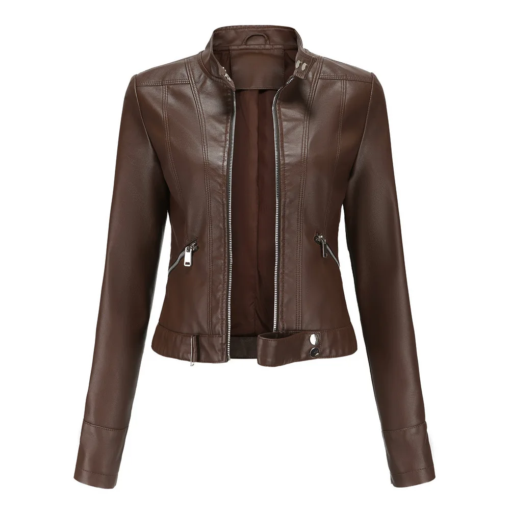 Fashion Leather Jacket Women 2021 Moto Biker Motorcycle Female Coat  Purple Black Coffee Red Autumn Spring Veste Cuir Femme