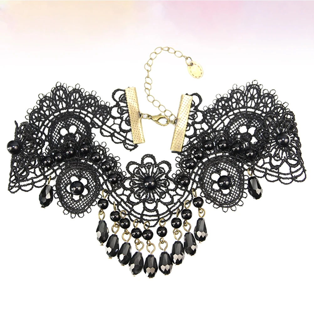

Vintage Black Lace Pendant Necklace Crystal Collarbone Chain Fashion Ladies Necklace Elegant Gift for Party Anniversary