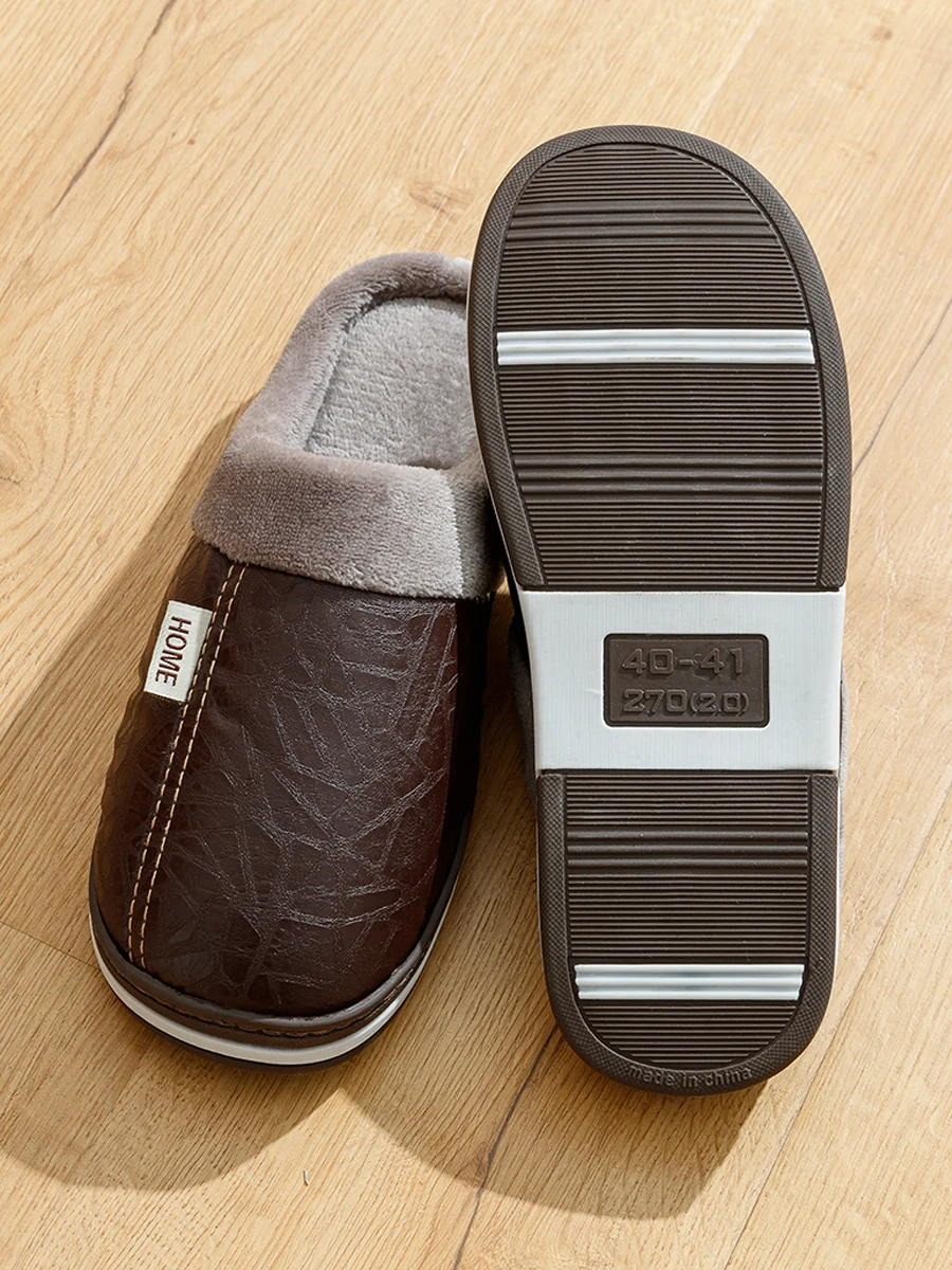 المنزل مقاوم للماء رقيق الشرائح غير رسمية الرجال غرفة نوم أحذية مريحة أحذية منزلية رجالية كبيرة الحجم شبشب شتوي داخلي بولي Leather الجلود #5