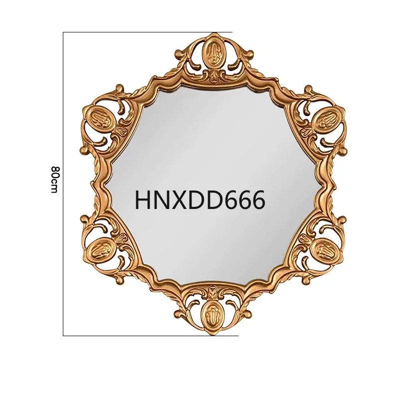 

French Carved Bathroom Mirror Wall-Mounted Bedroom Toilet Led Defogging Mirror Wall-Mounted European Retro