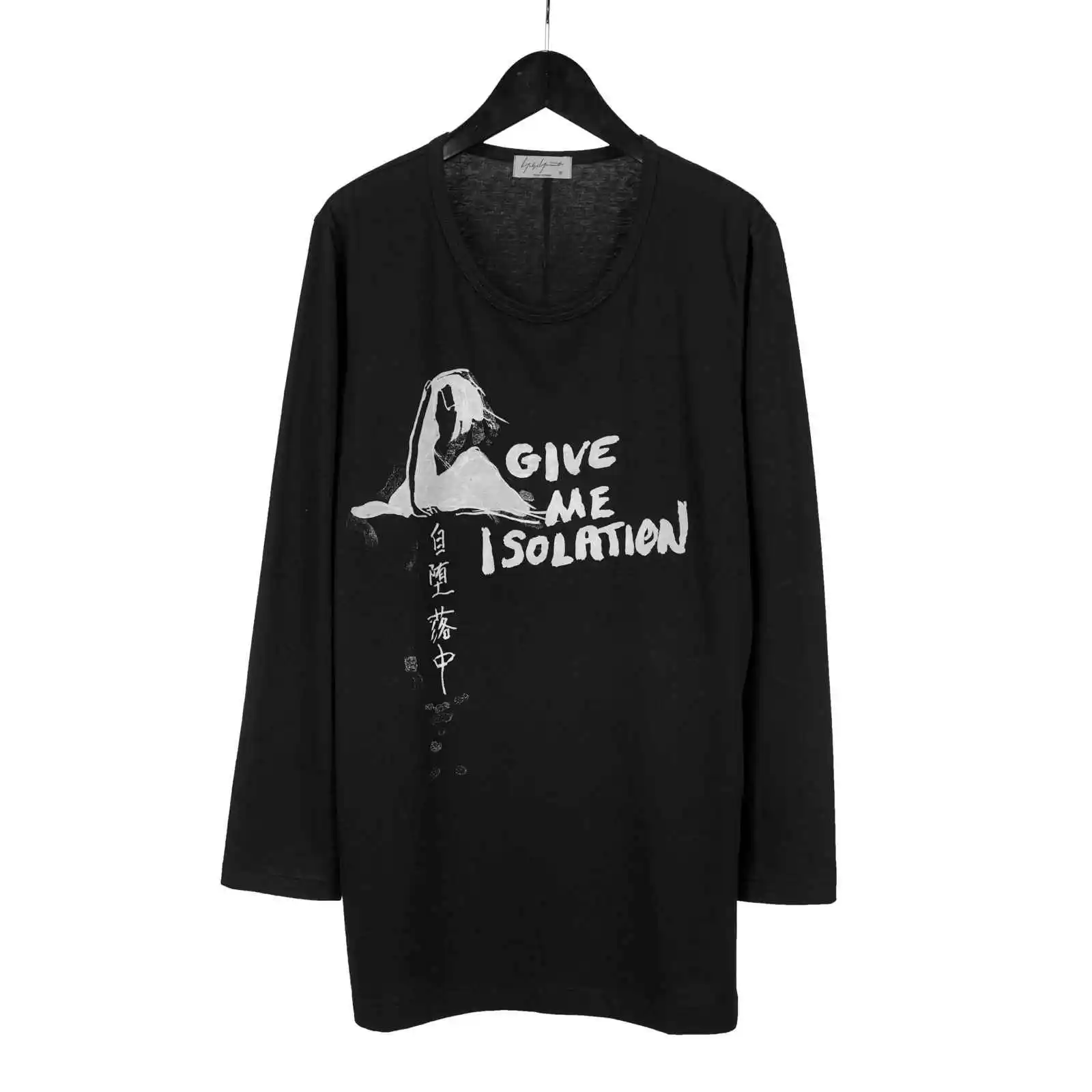 

TOP-YAMAMOTO original design Dark long-sleeved pure cotton printed T-shirt for men, loose casual knitted T-shirt