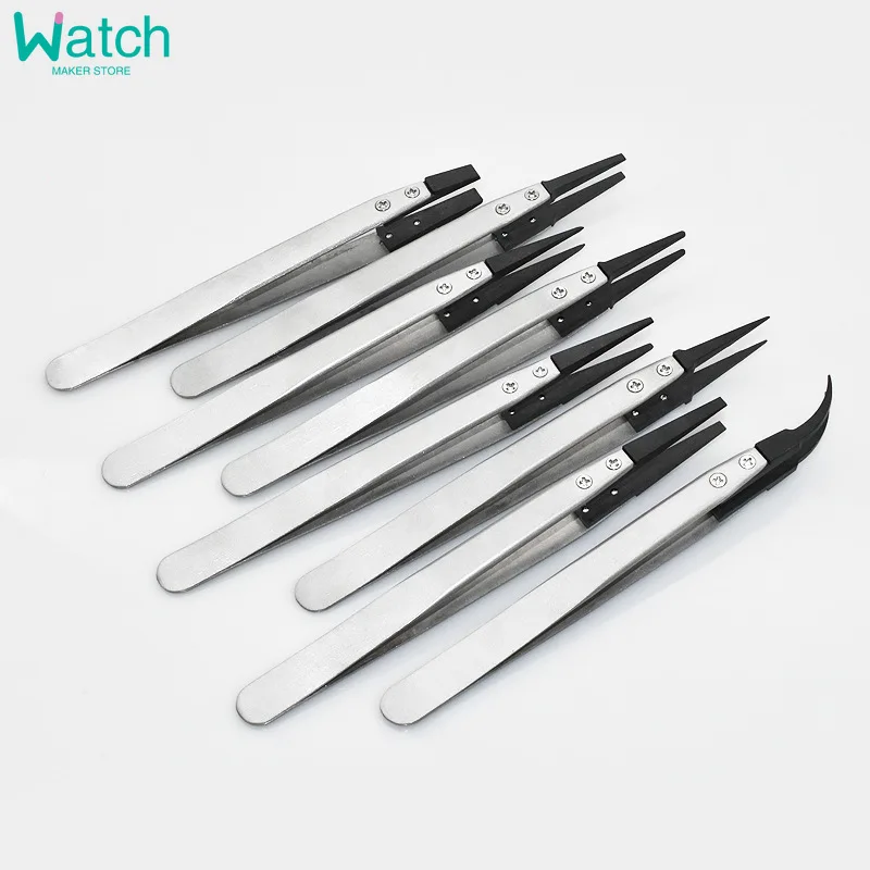 1/2 // 5 قطعة ساعة الأيدي تركيب العمل الملقط مستقيم الكوع مقبض الفولاذ الاستاتيكيه ملاقط بلاستيكية ESD-259A ESD-7A