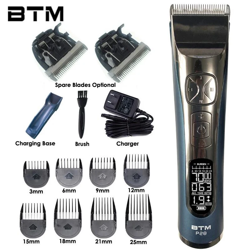 BTM P28 Nozzles 3-25mm Top Professional Hair Clipper For Barber Salon LCD Hair Trimmer Ceramic Cutter Cutting Machine