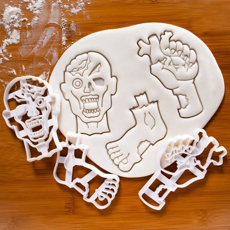 Halloween Cookie Cutter Mold 3D Cartoon Pumpkin Witch Black Cat Fondant Embosser for Handmade Cake Decor Home Baking Craft Tools