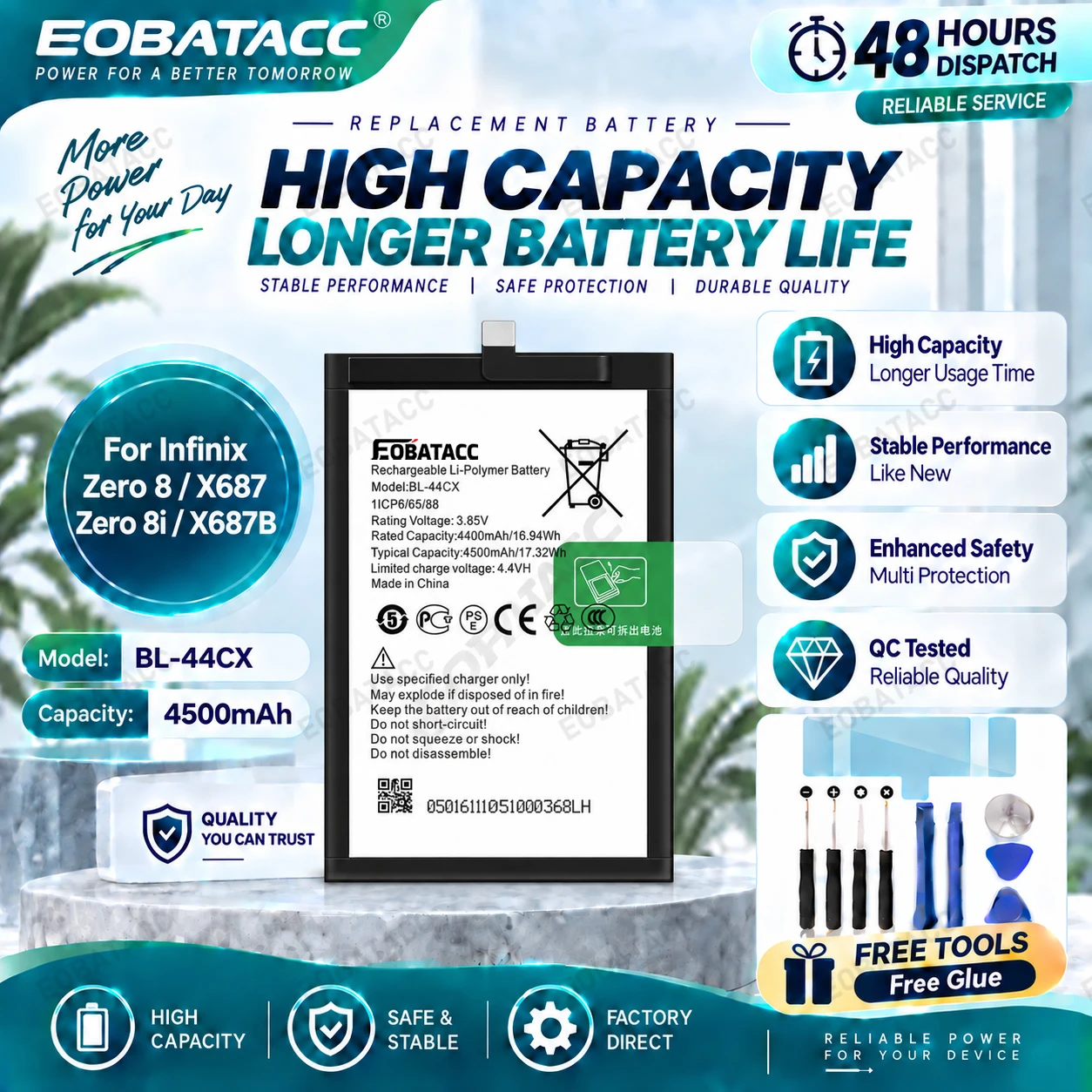 BL-44CX 4500mAh Battery For Infinix Zero 8/X687/Zero8i/X687B Batteries New High Quanlity+Free Tools