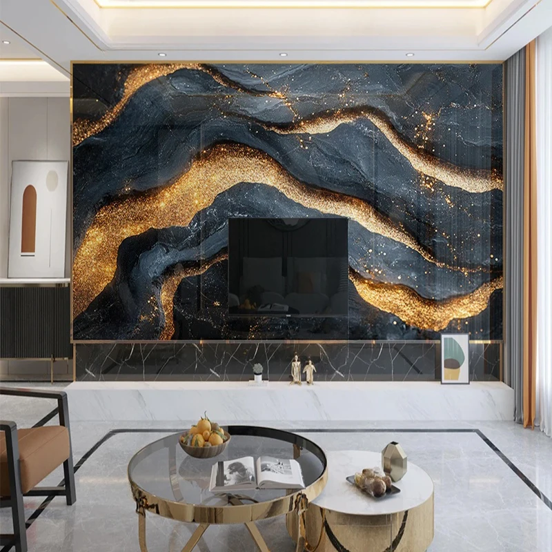 New Chinese-style gilded landscape abstract painting with marble texture for the entrance TV and bedroom background wall